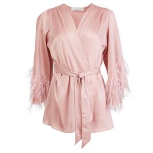 🔥Fleur Du Mal NWT Angel Sleeve Ostrich Feather Silk Robe Small Medium